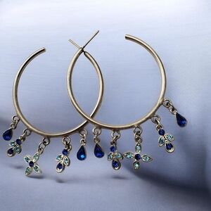 Silver-Tone Earrings with Blue and Teal Crystal Charms